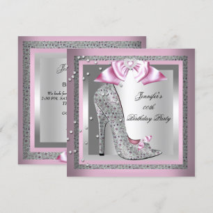 Invitation Chaussure à talon haut argent rose pour fête d'ann