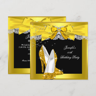 Invitation Chaussure à talon haut pailletée or jaune pour fêt