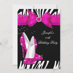 Invitation Chaussure à talon haut rose vif Zebra Noir Anniver