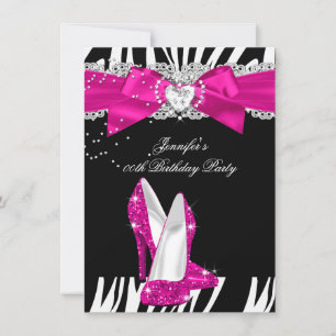 Invitation Chaussure à talon haut rose vif Zebra Noir Anniver