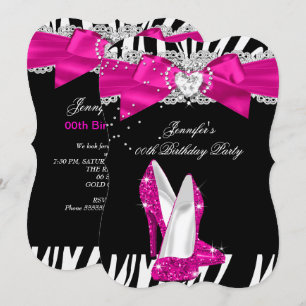 Invitation Chaussure à talon haut rose vif Zebra Noir Anniver
