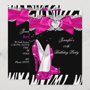 Invitation Chaussure à talon haut rose vif Zebra Noir Anniver