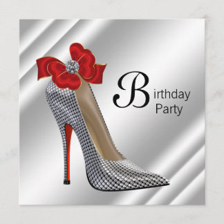 Invitation Chaussure à talon haut rouge noir pour fête d'anni