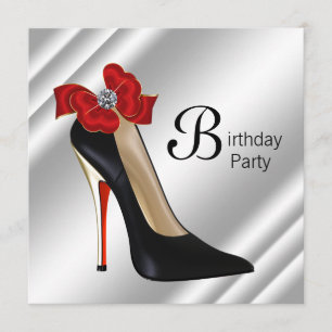 Invitation Chaussure à talon haut rouge noir pour fête d'anni