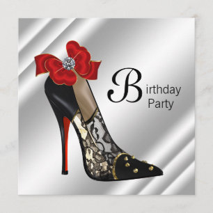 Invitation Chaussure à talon haut rouge noir pour fête d'anni