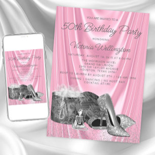 Invitation Chaussure argentée rose pour femme pour un anniver