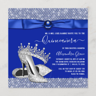 Invitation Chaussure de Diamond Tiara de la Quinceanera bleue