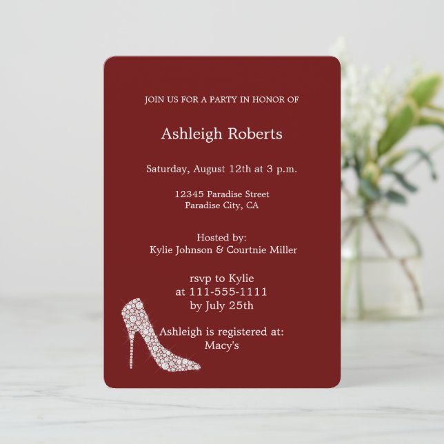 Invitation Chaussure Diamond Haut talon Fête des mariées roug (Debout devant)