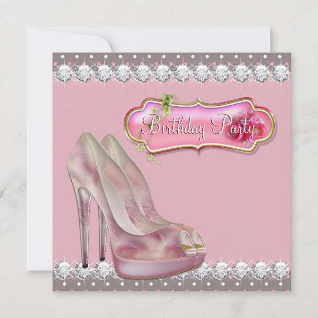 Invitation Chaussure Diamond Haut talon rose et Brown fête d' (Devant)