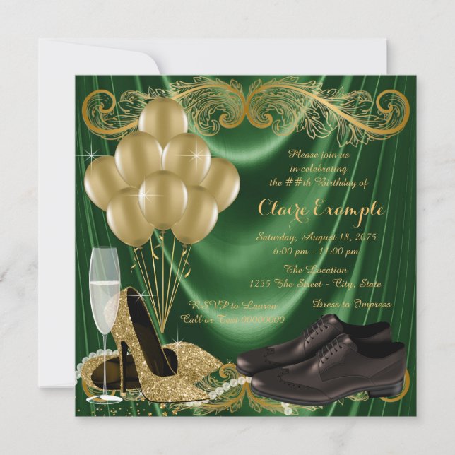 Invitation Chaussure d'or Emerald Green pour femmes fête d'an (Devant)