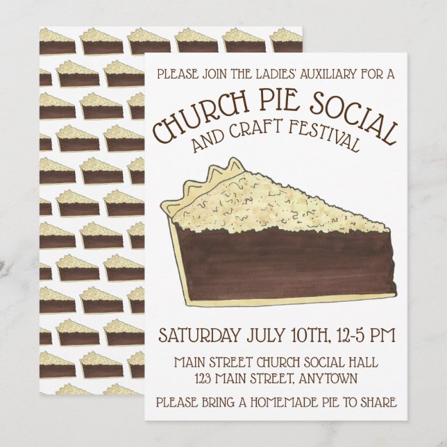 Invitation Chaussure Fly Pie Social Parti Dessert Bake Sale S (Devant / Derrière)