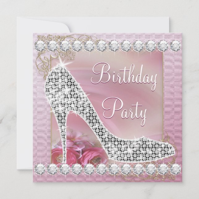 Invitation Chaussure haute talon Dusty rose fête d'anniversai (Devant)