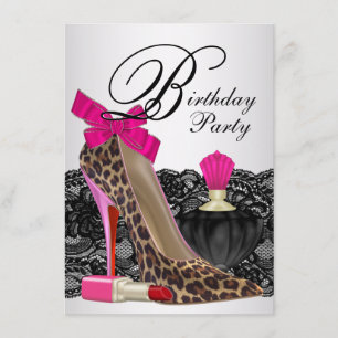Invitation Chaussure Leopard Rose Haut talon Fille Anniversai