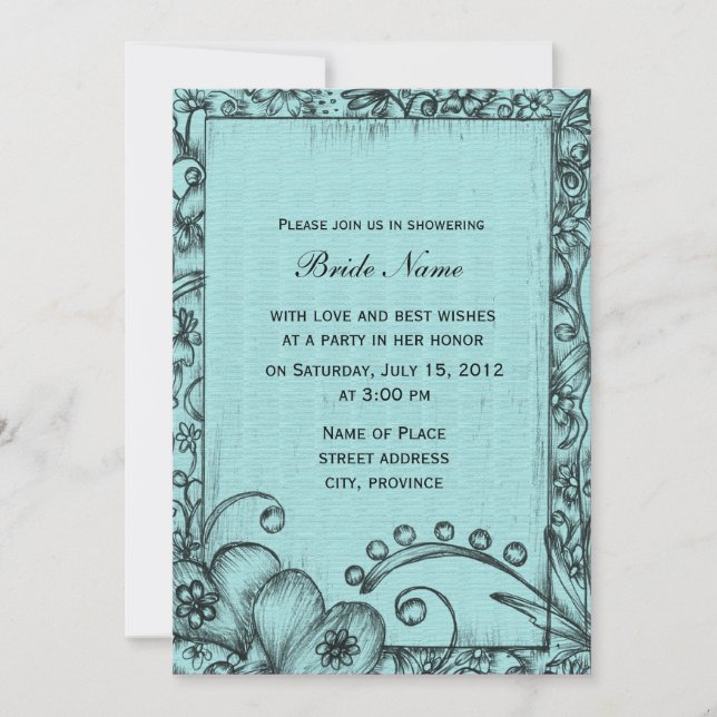 Invitation Chaussure nuptiale classique, bleu rétro et noire (Devant)