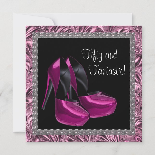 Invitation Chaussures à talon élevé femmes rose noir 50e anni (Devant)