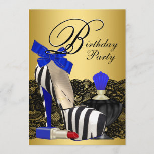 Invitation Chaussures à talon élevé Royal Bleu et Gold fête d