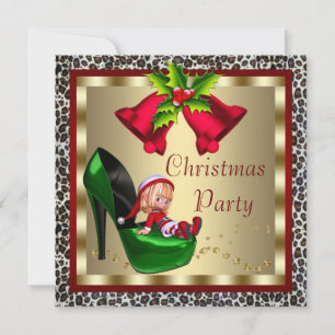 Invitation Chaussures à talon élevé vert Fête de Noël du léop