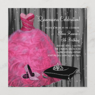 Invitation Chaussures à talon rose vif Chaussures à Quinceane