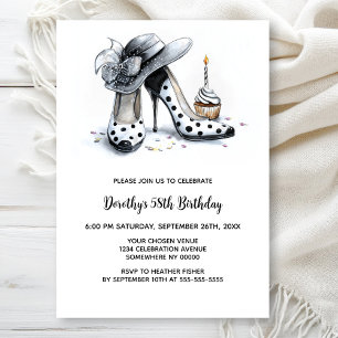 Invitation Chaussures à talons hauts à pois pour fête d'anniv