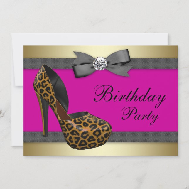 Invitation Chaussures à Talons Hauts Anniversaire Léopard Ros (Devant)
