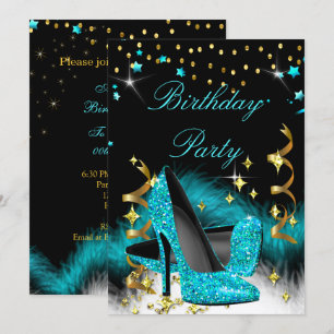 Invitation Chaussures à talons hauts bleu sarcelle scintillan