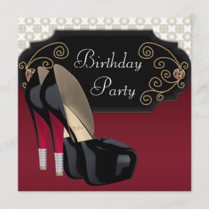 Invitation Chaussures à talons hauts en damas rouge noir pour