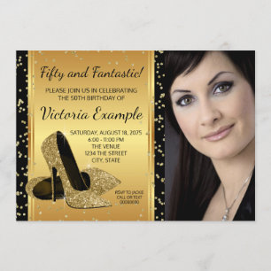 Invitation Chaussures à talons hauts en or noir pour fête d'a