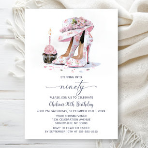 Invitation Chaussures à talons hauts florales roses pour fête