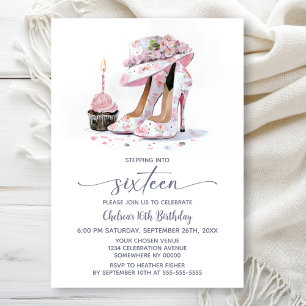 Invitation Chaussures à talons hauts florales roses pour une