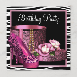 Invitation Chaussures à talons hauts léopard rose Fête d'anni