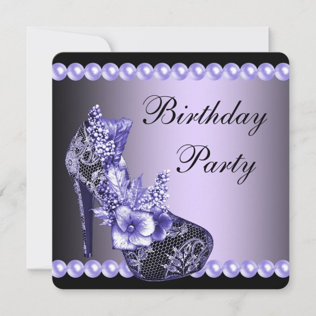 Invitation Chaussures à talons hauts noir violet Fête d'anniv (Devant)