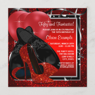 Invitation Chaussures à talons hauts noires et rouges pour fê