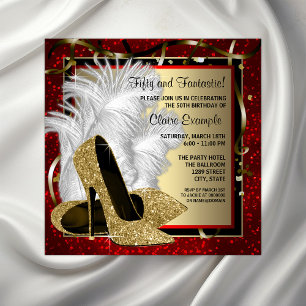 Invitation Chaussures à talons hauts noires, rouges et dorées