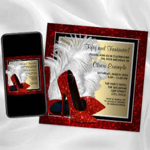 Invitation Chaussures à talons hauts noires, rouges et dorées