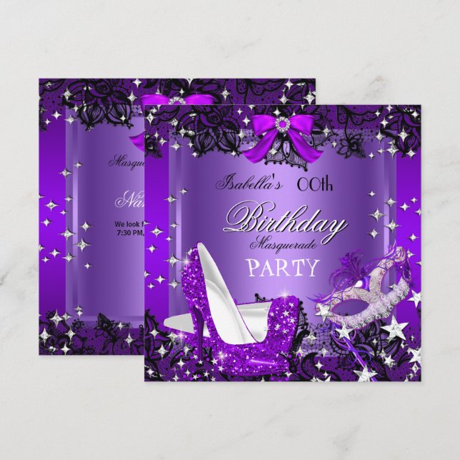 Invitation Chaussures à talons hauts pailletées violettes pou (Devant / Derrière)