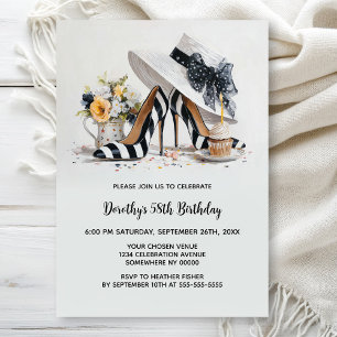 Invitation Chaussures à talons hauts rayées noir et blanc pou