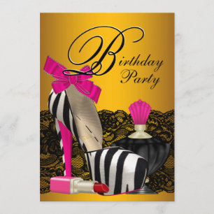 Invitation Chaussures à talons hauts rose et or Fête du zèbre