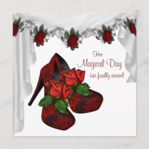 Invitation Chaussures à talons hauts Rose Rouge Quinceanera