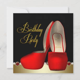 Invitation Chaussures à talons hauts rouge or noir pour fête 
