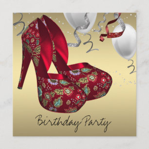 Invitation Chaussures à talons hauts rouges dorés pour fête d