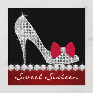 Invitation Chaussures à Talons Hauts Rouges et Noires Fête d'