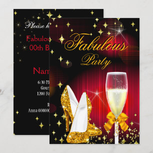 Invitation Chaussures à talons hauts scintillantes rouge doré