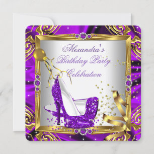 Invitation Chaussures à talons hauts violettes pailletées en 