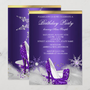 Invitation Chaussures à talons hauts violettes pour fête d'an