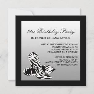 Invitation Chaussures à talons hauts Zebra pour 21e anniversa