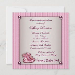 Invitation Chaussures bébé fille rose rayées vintage