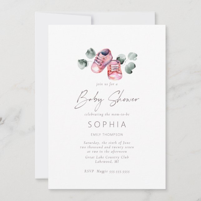 Invitation Chaussures bébé rose délicates Baby Shower (Devant)