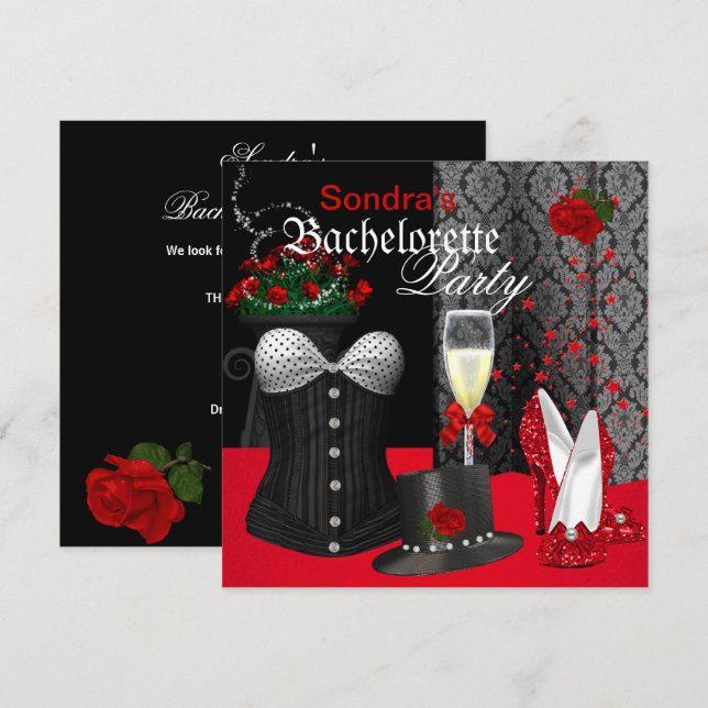 Invitation Chaussures de Bachelorette Red Black Corset (Devant / Derrière)