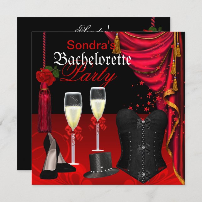Invitation Chaussures de Bachelorette Red Black Corset (Devant / Derrière)