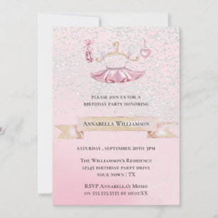 Invitation Chaussures de ballet à paillettes roses et tenue d